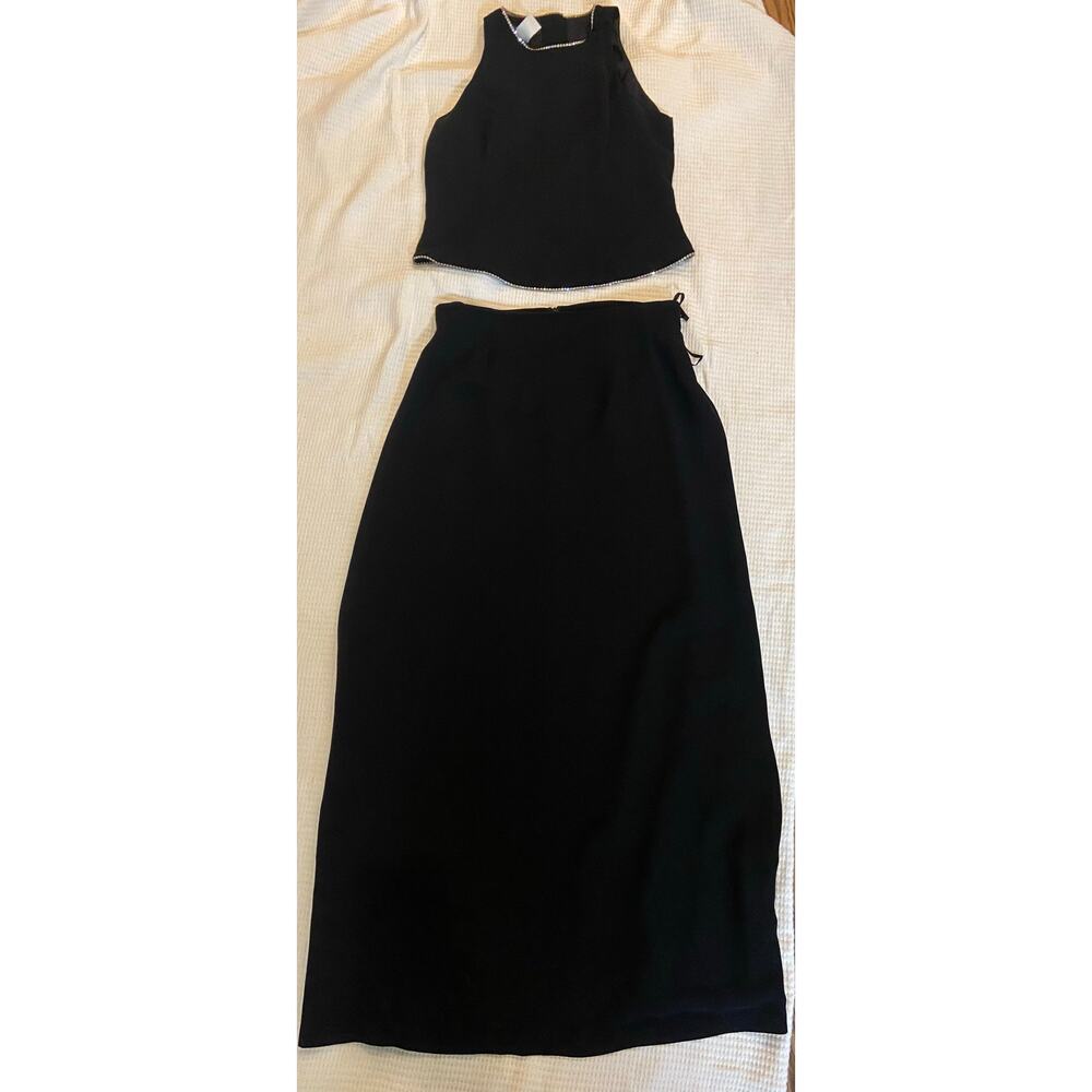 Vintage Jones New York 2 Pc Evening Dress Womens 10 Black Rhinestone